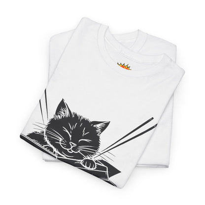 Black Cat w/Box + Yarn Ball Art Drawing Tee Shirt