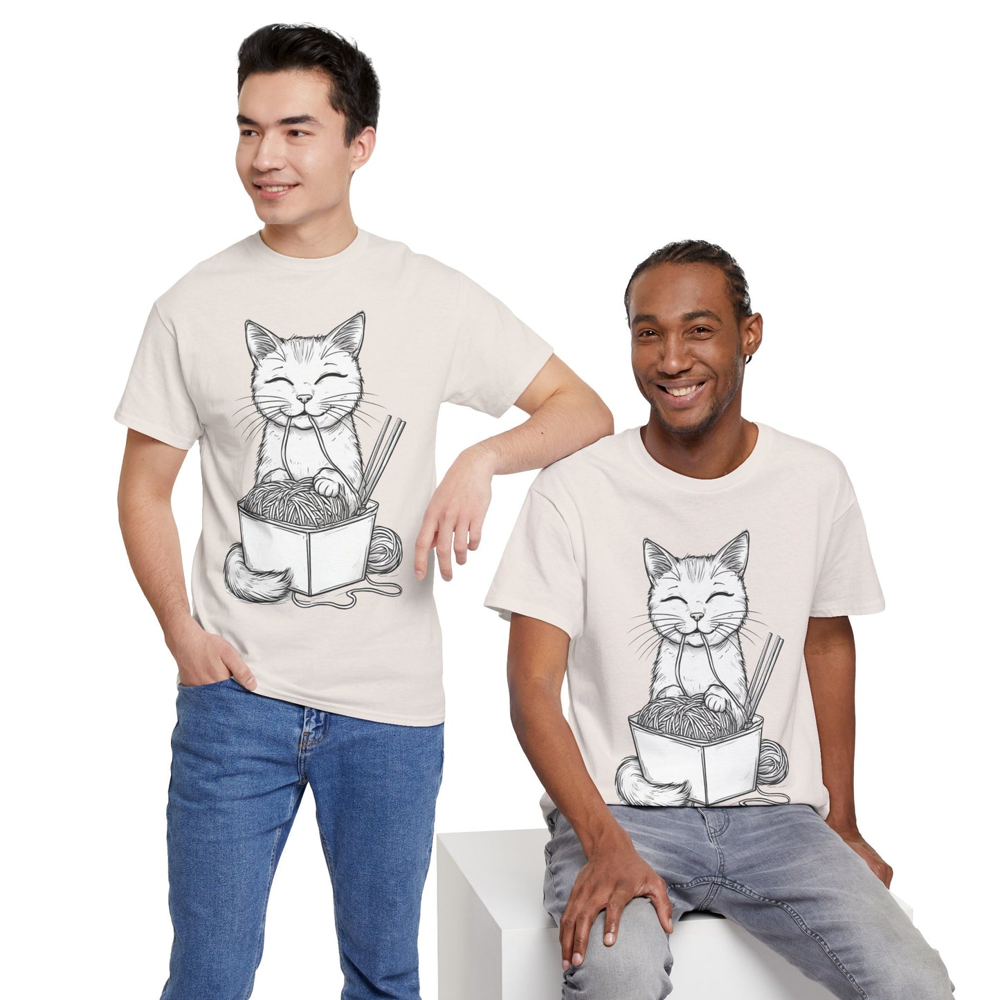 Cat w/Noodles Drawing Art Tee Shirt *Multiple Colors*