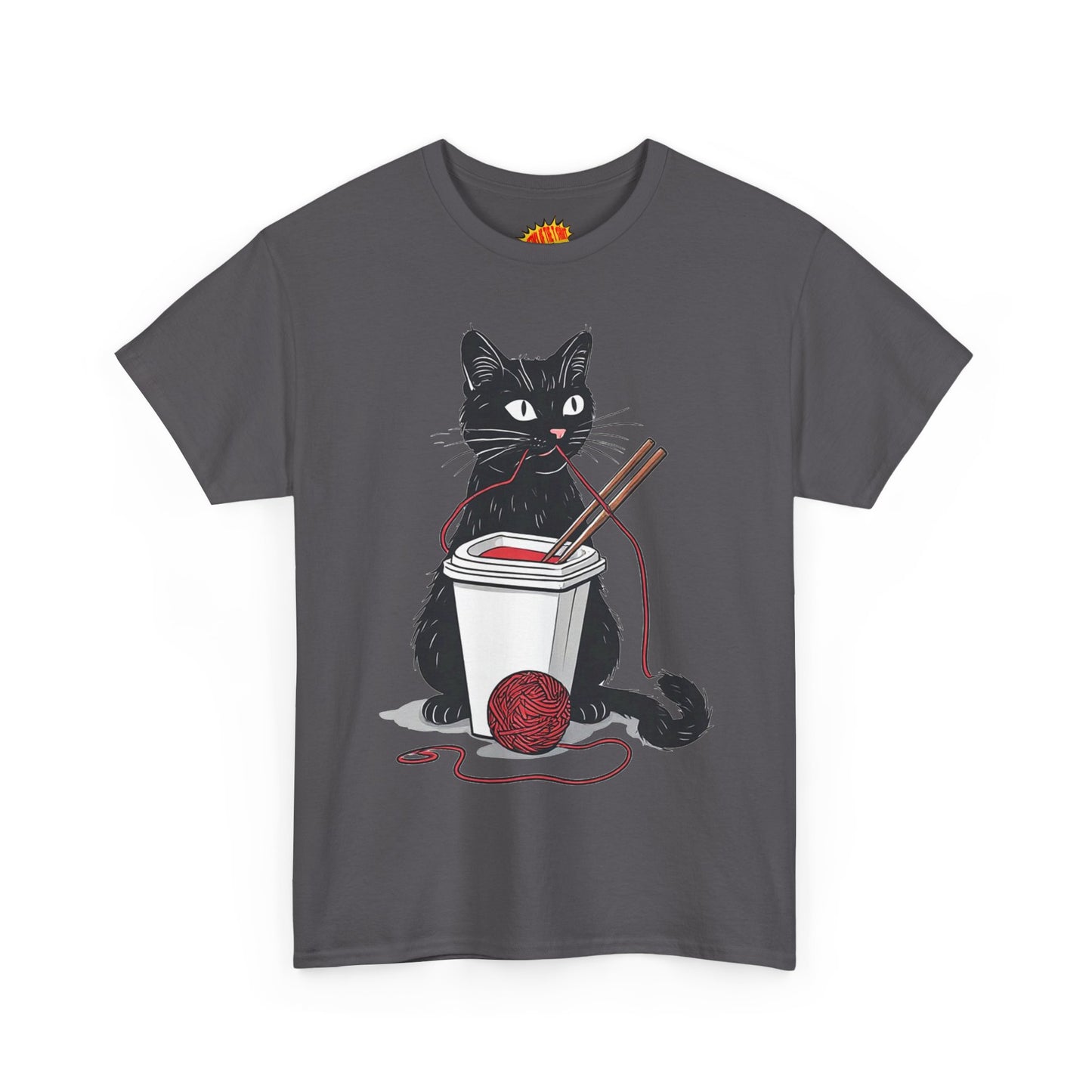 Black Cat w/Noodles + Yarn Ball Art Drawing Tee Shirt *Multiple Colors*
