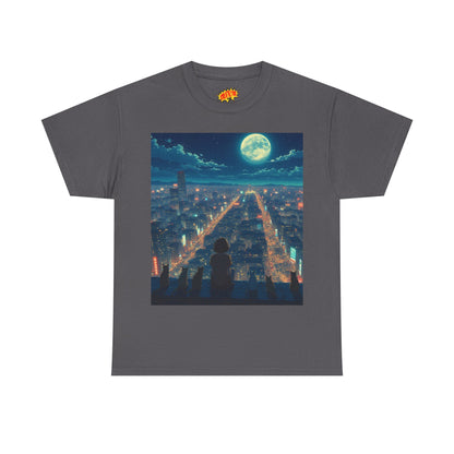 Anime City Full Moon Scene w/Girl & Cats T-Shirt