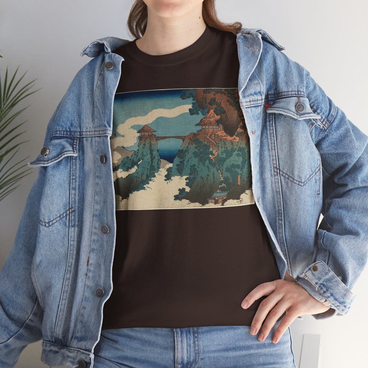 The Hanging-cloud Bridge by Katushika Hokusai - Heavy Cotton Tee *Dark Colors*