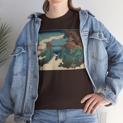 The Hanging-cloud Bridge by Katushika Hokusai - Heavy Cotton Tee *Dark Colors*