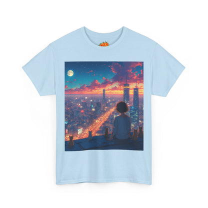 Neon City Anime Nighttime Scene w/Cats T-Shirt