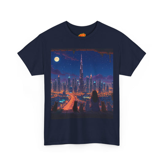 Cityscape Anime Night Scene w/Girl & Cats T-Shirt *Multiple Colors*