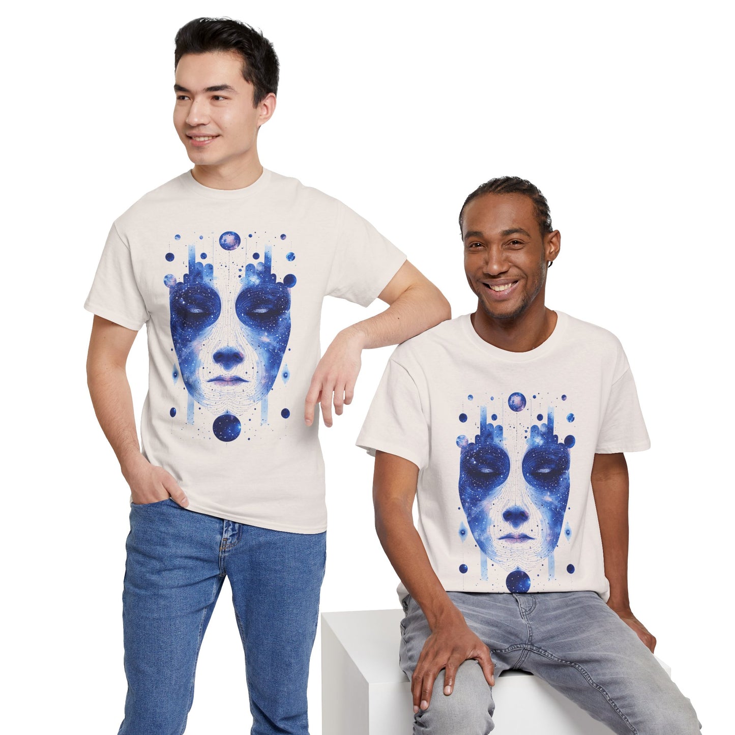 Cosmic Face Galaxy Graphic Space Art Tee Shirt *Multiple Colors*