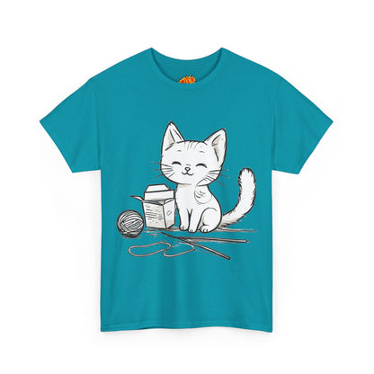 White Cat w/Takeout Yarn Art Tee Shirt