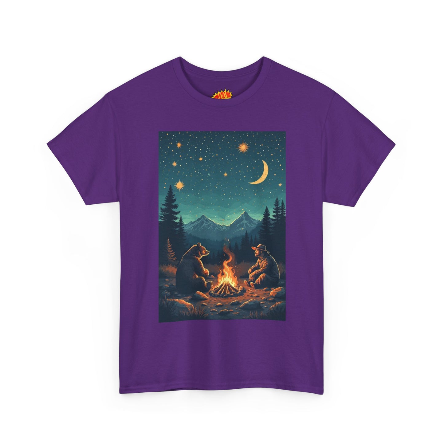 Mountain Man w/Bear Campfire Night Scene T-Shirt *Multiple Colors*
