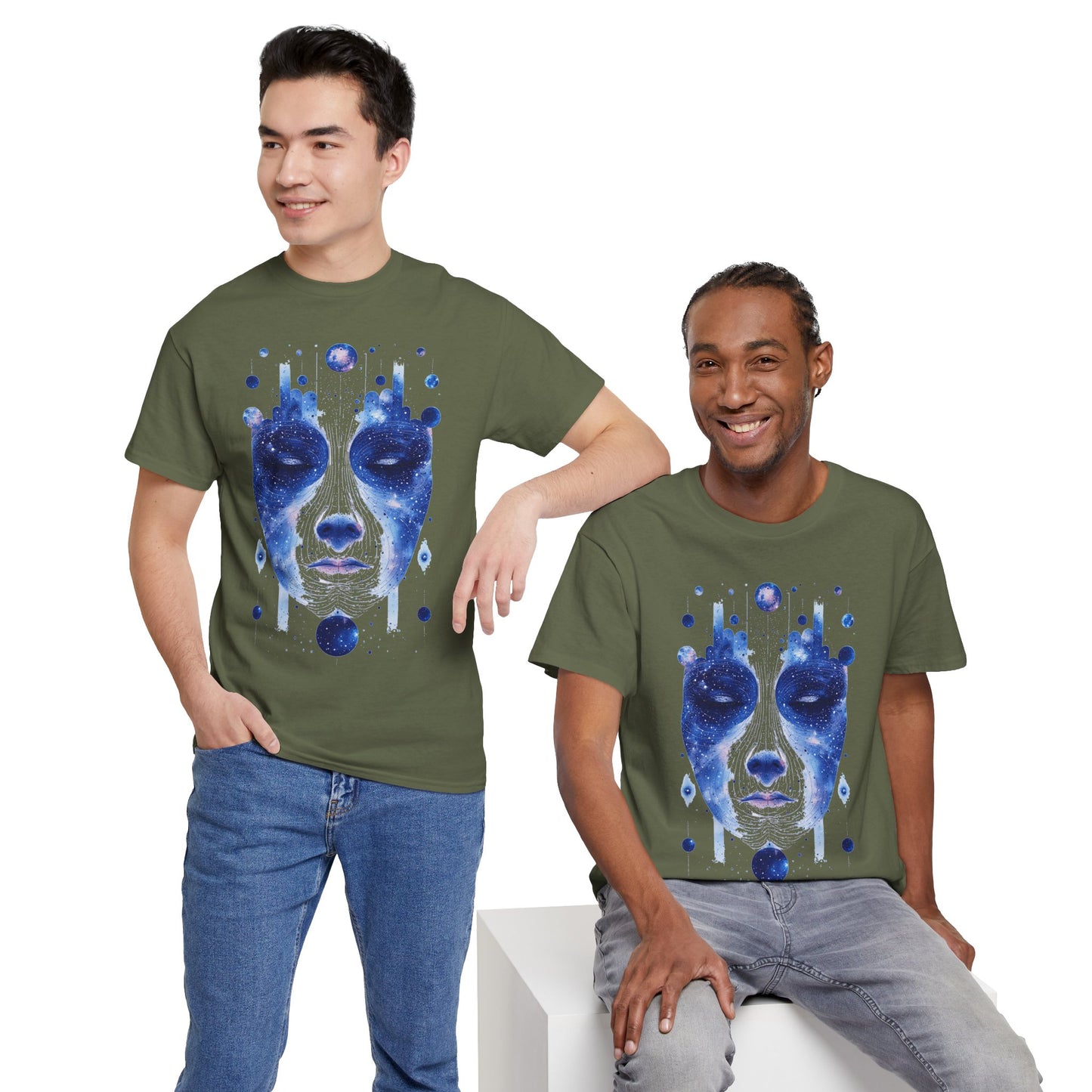 Cosmic Face Galaxy Graphic Space Art Tee Shirt *Multiple Colors*