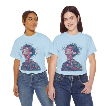 Line Drawing Multicolor Human Graphic Art Tee Shirt
