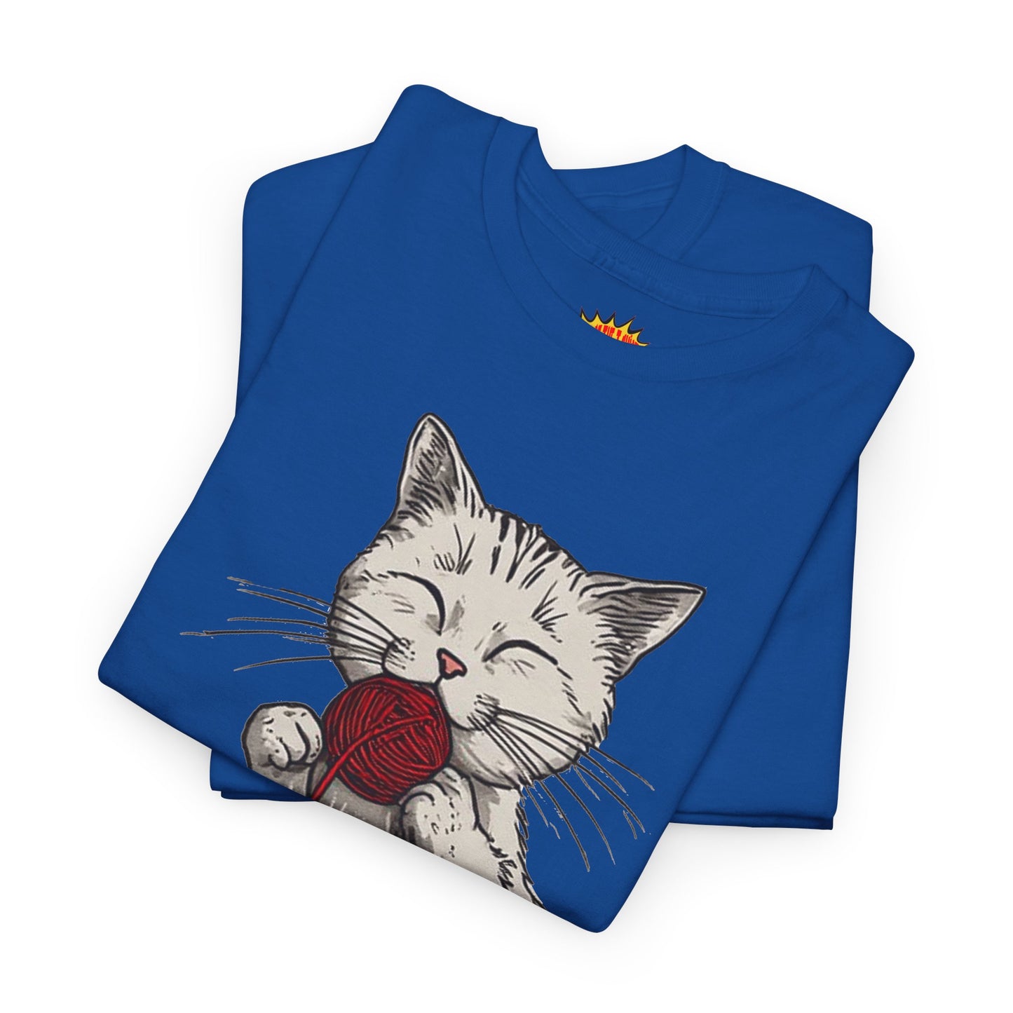 Cat w/Takeout Yarn Noodles Art Tee Shirt *Multiple Colors*