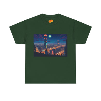 Neon Anime Style City Scene w/Girl & Cats T-Shirt