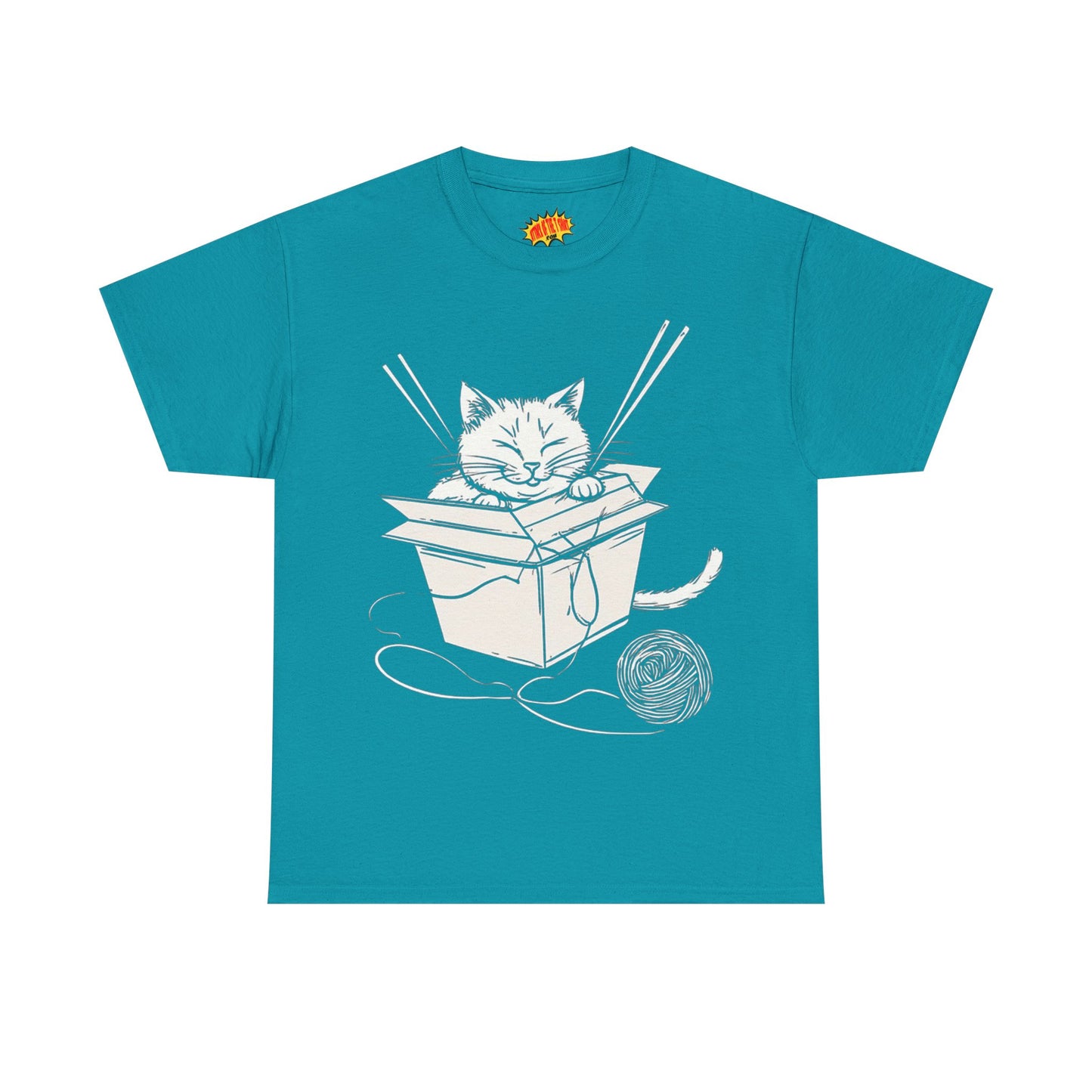 Cat w/Box + Yarn Ball Art Drawing Tee Shirt *Multiple Colors*