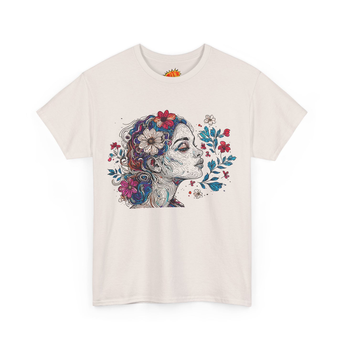 Multicolor Line Drawing Human Graphic Flower Art Tee Shirt *Multiple Colors*