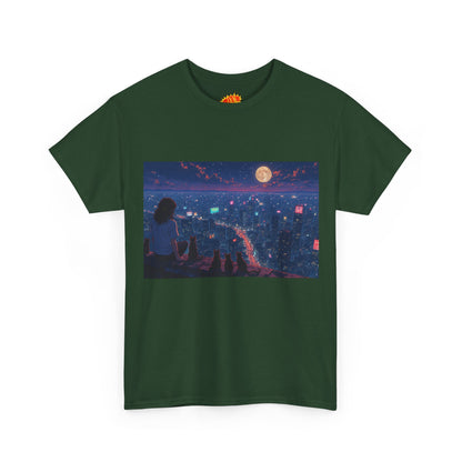 Anime Nighttime Cityscape w/Girl & Cats T-Shirt