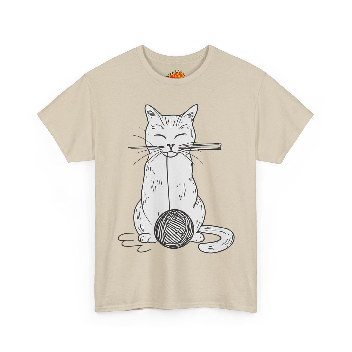 White Cat w/Yarn Ball Art Drawing Tee Shirt *Multiple Colors*