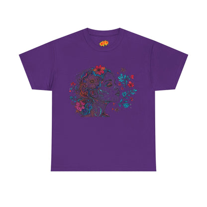 Multicolor Line Drawing Human Graphic Flower Art Tee Shirt