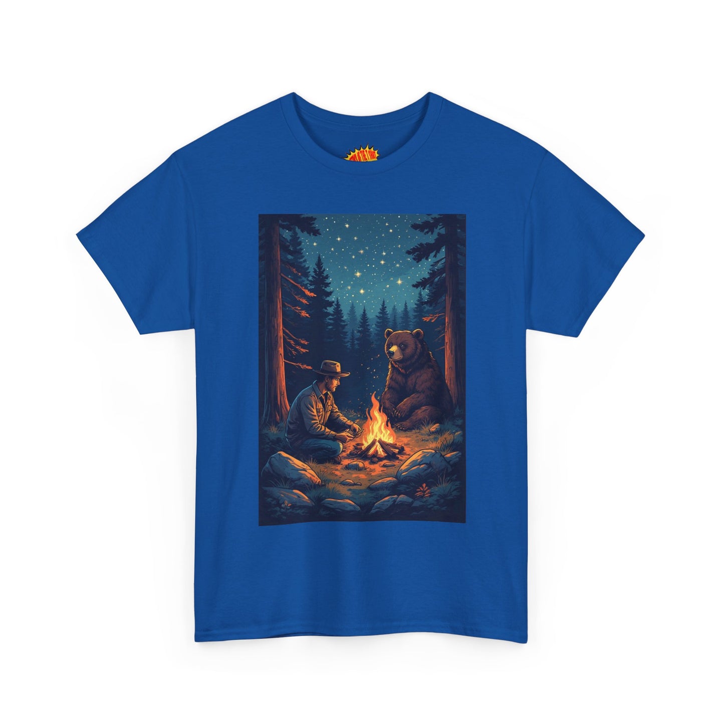 Cowboy w/ Brown Bear Campfire Scene T-Shirt *Multiple Colors*