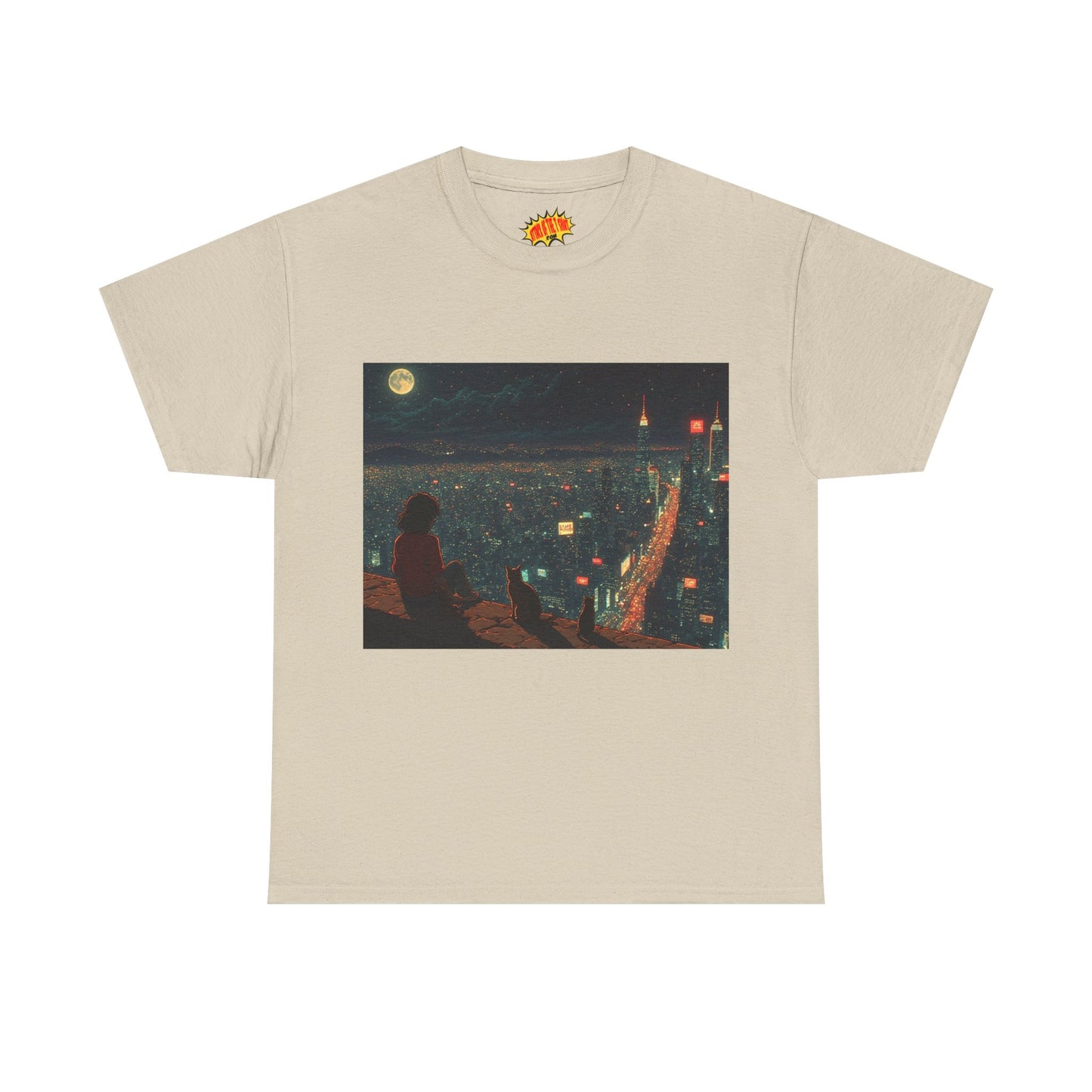 Anime Nighttime Cityscape w/Cats T-Shirt *Multiple Colors*
