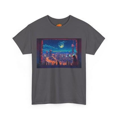 Anime Cityscape Night Scene w/Girl & Cats T-Shirt