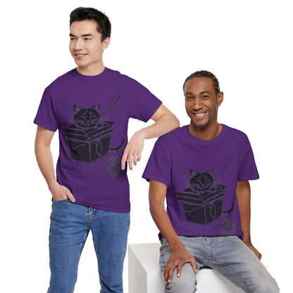 Black Cat w/Box + Yarn Ball Art Drawing Tee Shirt