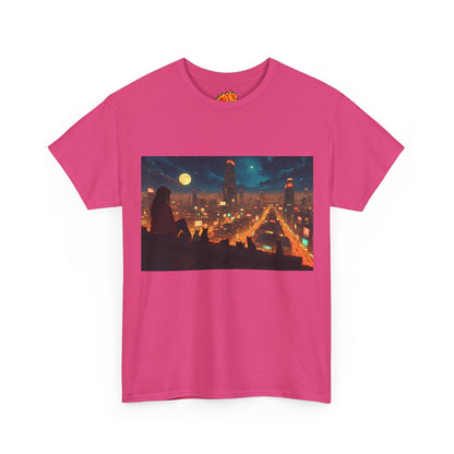 Anime Style Neon City Scene w/Girl & Cats T-Shirt