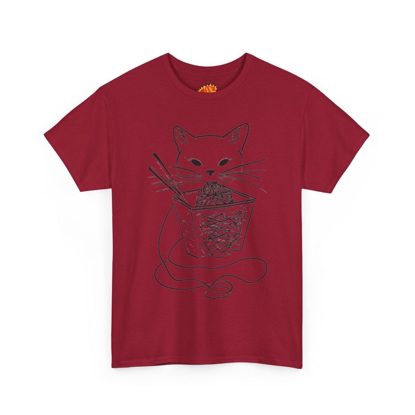 Cat w/Noodles Line Art Drawing Tee Shirt *Multiple Colors*