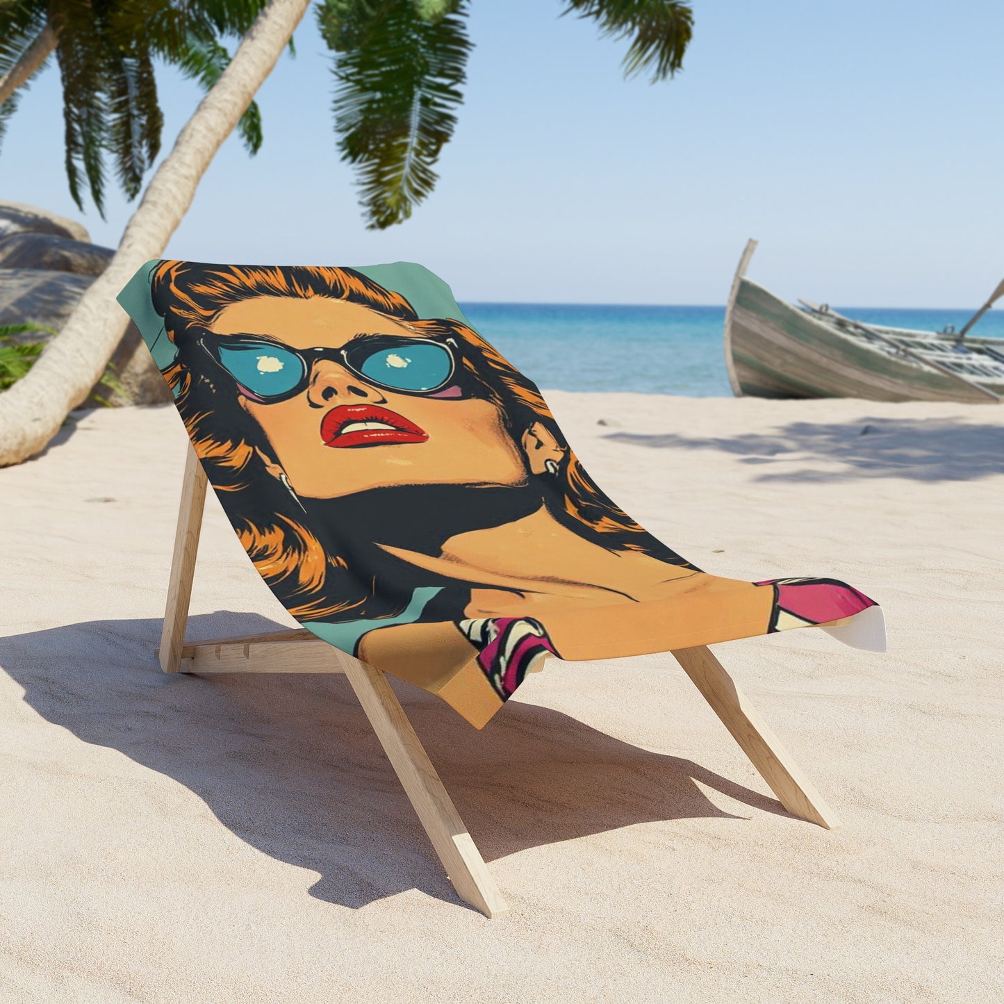Retro Pop Art Glamour Model Beach Towel Sunglasses Pinup Portrait Towel 2 Sizes