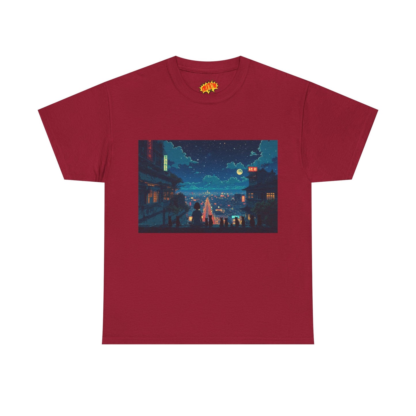 Anime Style City Scene w/Girl & Cats T-Shirt *Multiple Colors*