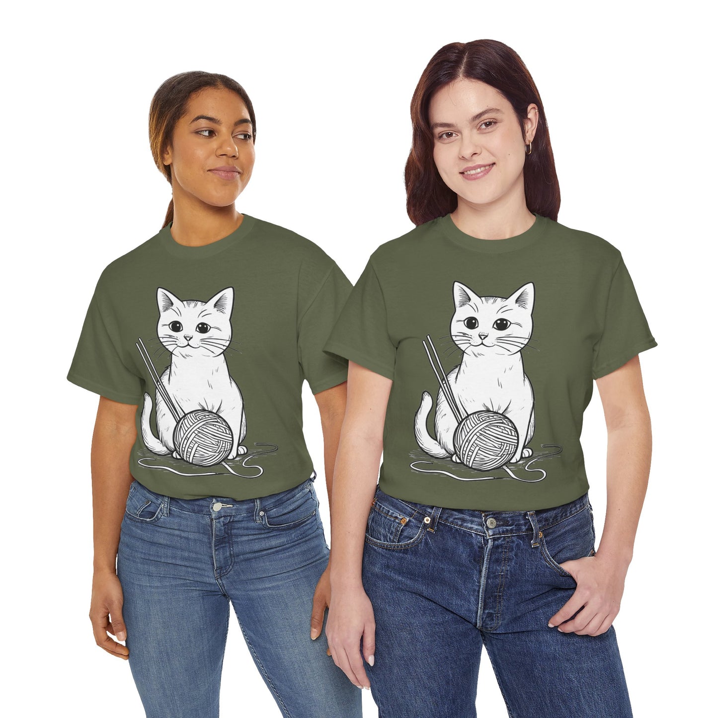 White Cat w/Yarn Ball Art Tee Shirt *Multiple Colors*