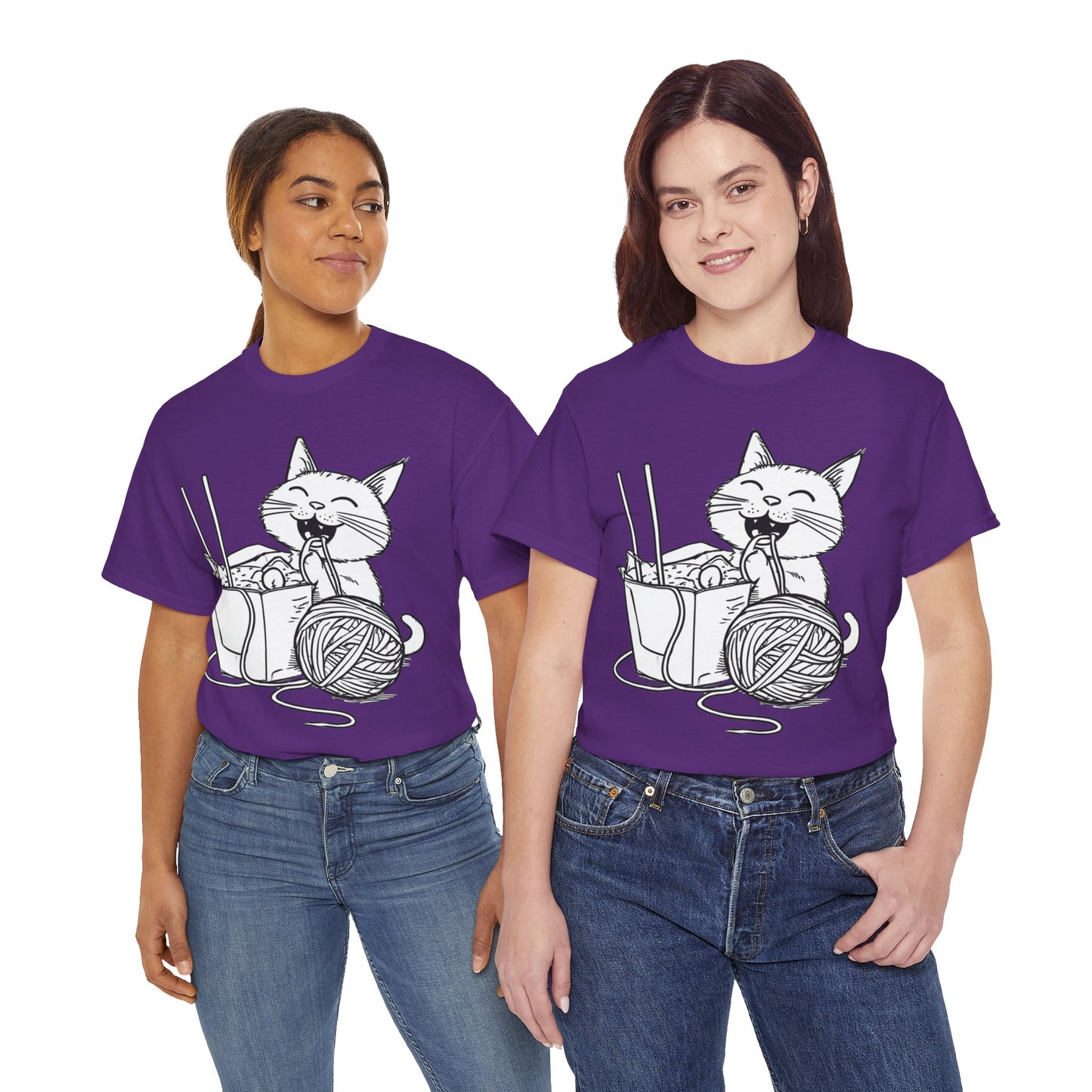 Happy Cat w/Noodles + Yarn Art Tee Shirt *Multiple Colors*