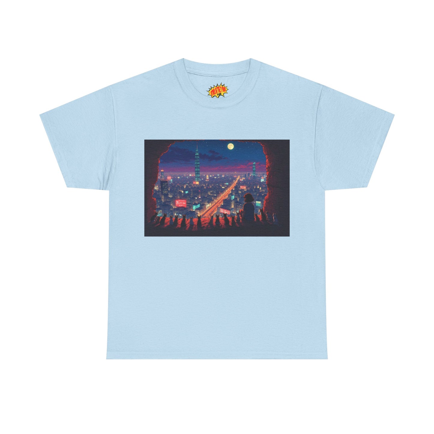 Anime Neon Cityscape Scene w/Cats T-Shirt *Multiple Colors*