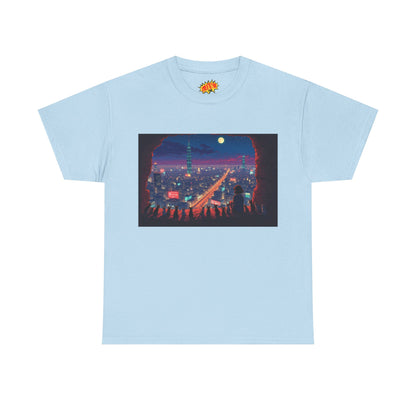 Anime Neon Cityscape Scene w/Cats T-Shirt