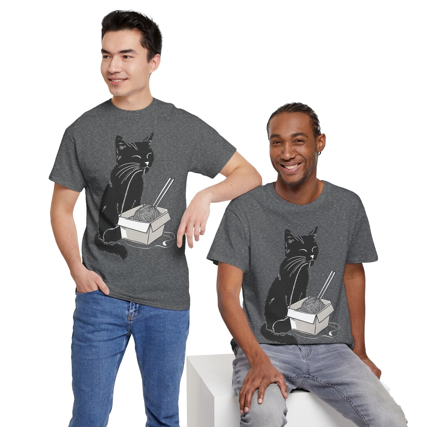 Black Cat w/Noodles Drawing Art Tee Shirt *Multiple Colors*
