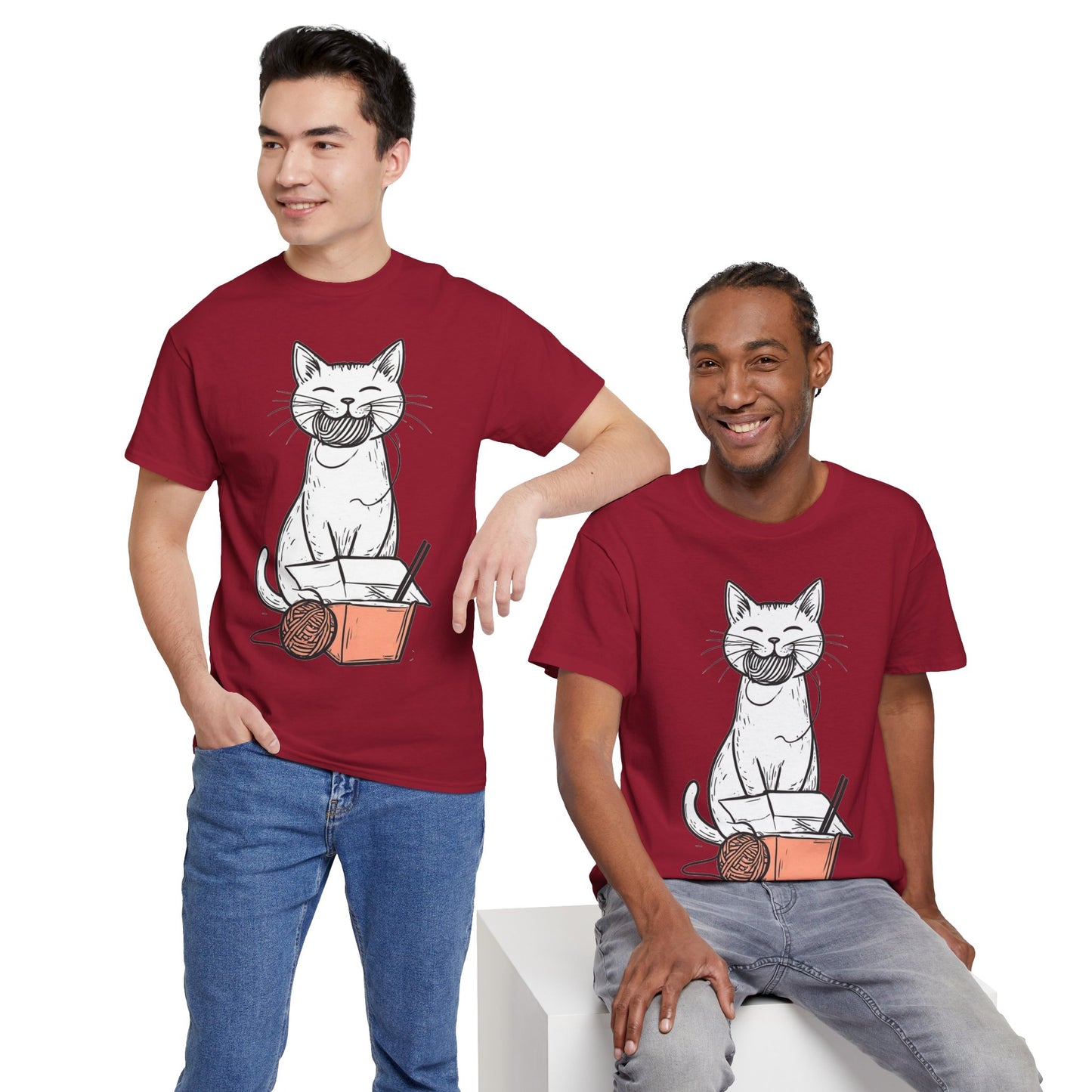 Cat w/Yarn Ball Takeout Art Tee Shirt *Multiple Colors*