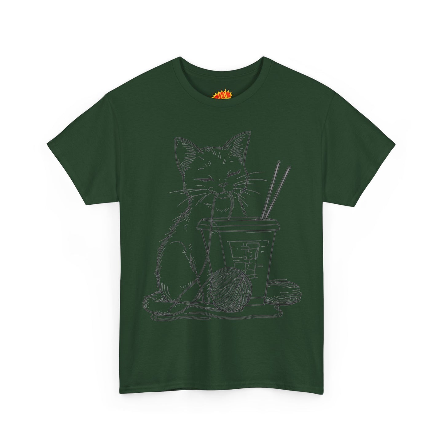 Cat w/Takeout + Yarn Ball Line Drawing Tee Shirt *Multiple Colors*