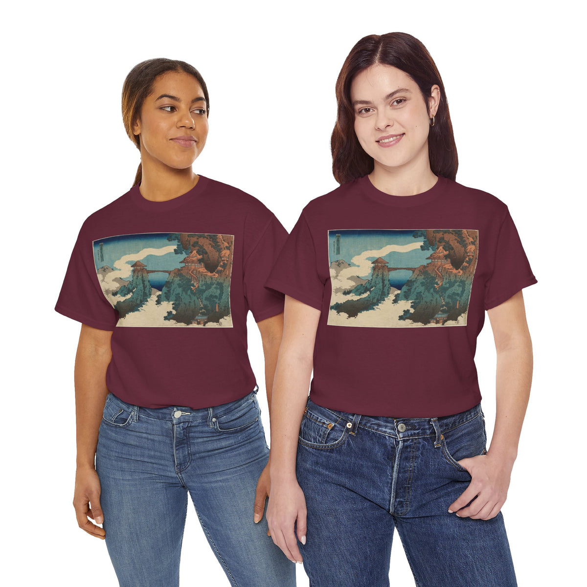 The Hanging-cloud Bridge by Katushika Hokusai - Heavy Cotton Tee *Dark Colors*