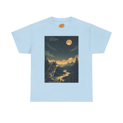 Mountain Wolf with River & Full Moon T-Shirt
