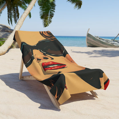 Pop Art Retro Closeup Beach Towel Vintage Glamour Model Art Print Towel 2 Sizes