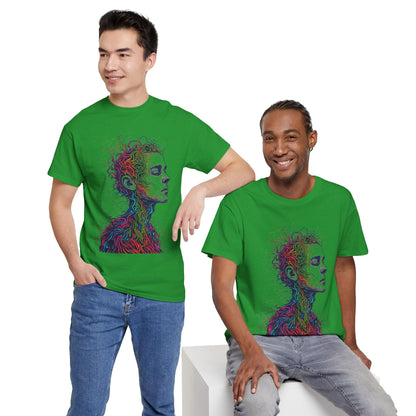 Multicolor Line Drawing Human Graphic Art Tee Shirt