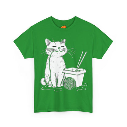 Happy Cat w/Noodles + Yarn Ball Art Drawing Tee Shirt