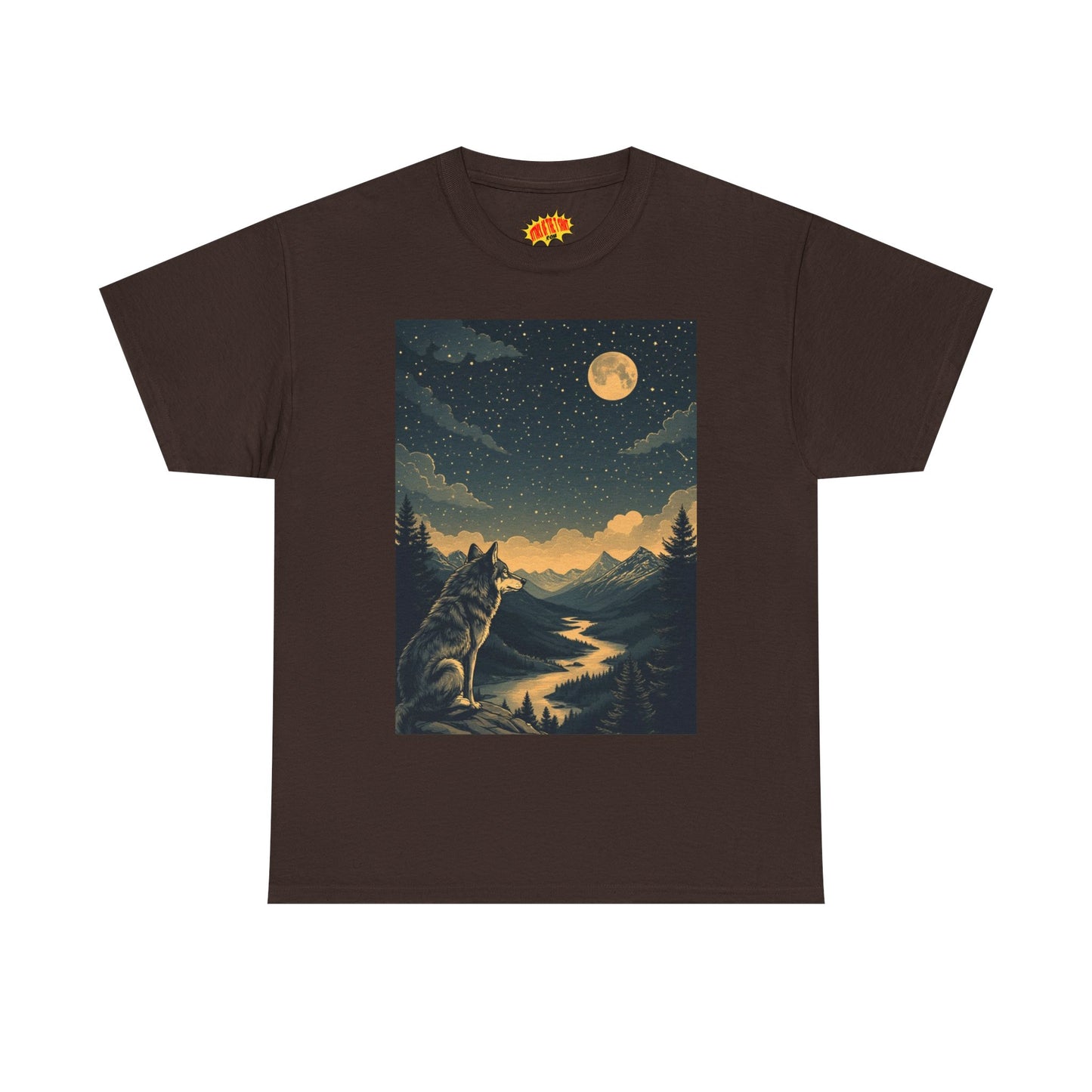 Mountain Wolf with River & Full Moon T-Shirt *Multiple Colors*