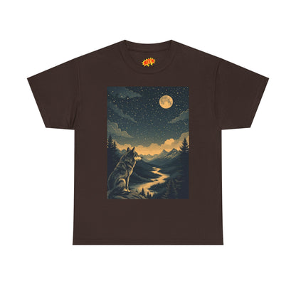 Mountain Wolf with River & Full Moon T-Shirt