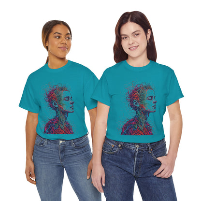 Multicolor Line Drawing Human Graphic Art Tee Shirt