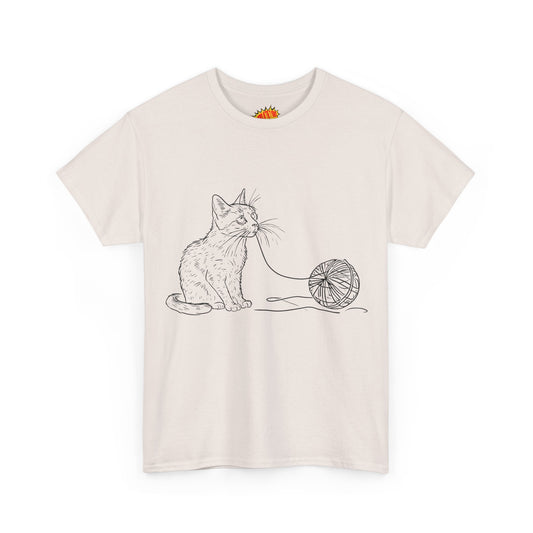 Cat w/Yarn Line Drawing Art Tee Shirt *Multiple Colors*