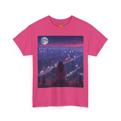Anime City Neon Night Scene w/Girl & Cats T-Shirt