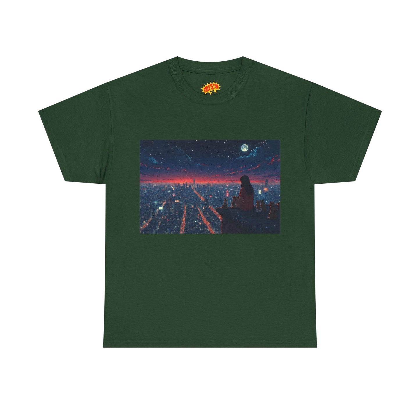 Neon City Anime Night Scene w/Cats T-Shirt *Multiple Colors*
