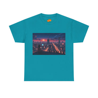 Anime Style City Sunset Scene w/Girl & Cats T-Shirt