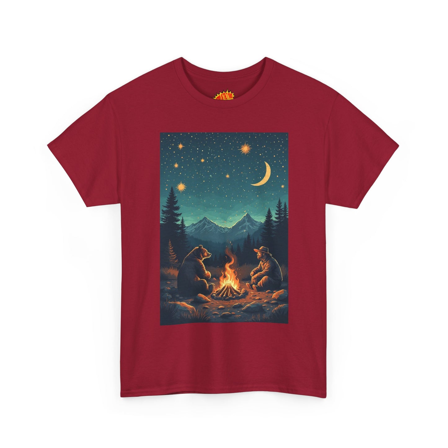 Mountain Man w/Bear Campfire Night Scene T-Shirt *Multiple Colors*
