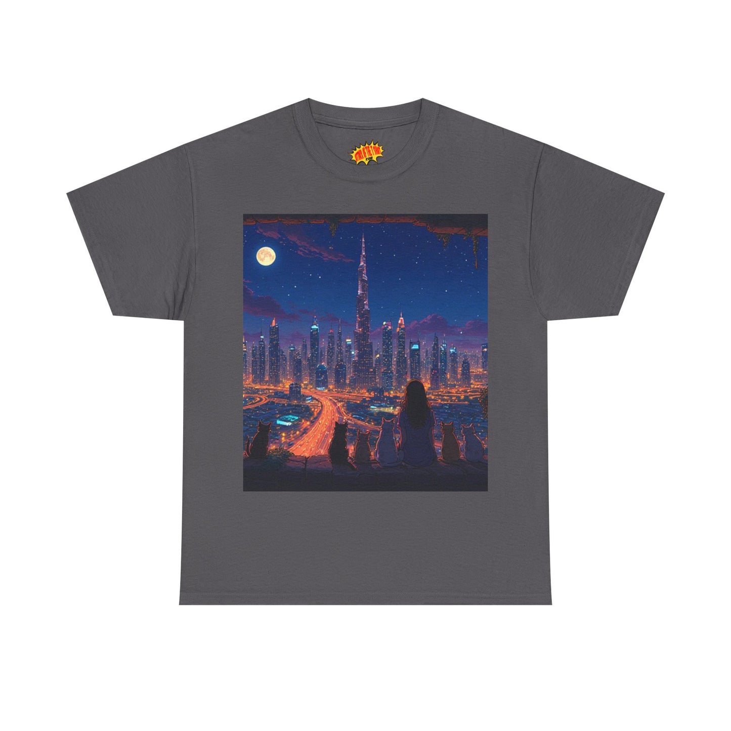 Cityscape Anime Night Scene w/Girl & Cats T-Shirt *Multiple Colors*