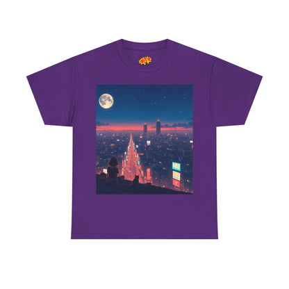 Anime Neon City Night Scene w/Girl & Cats T-Shirt
